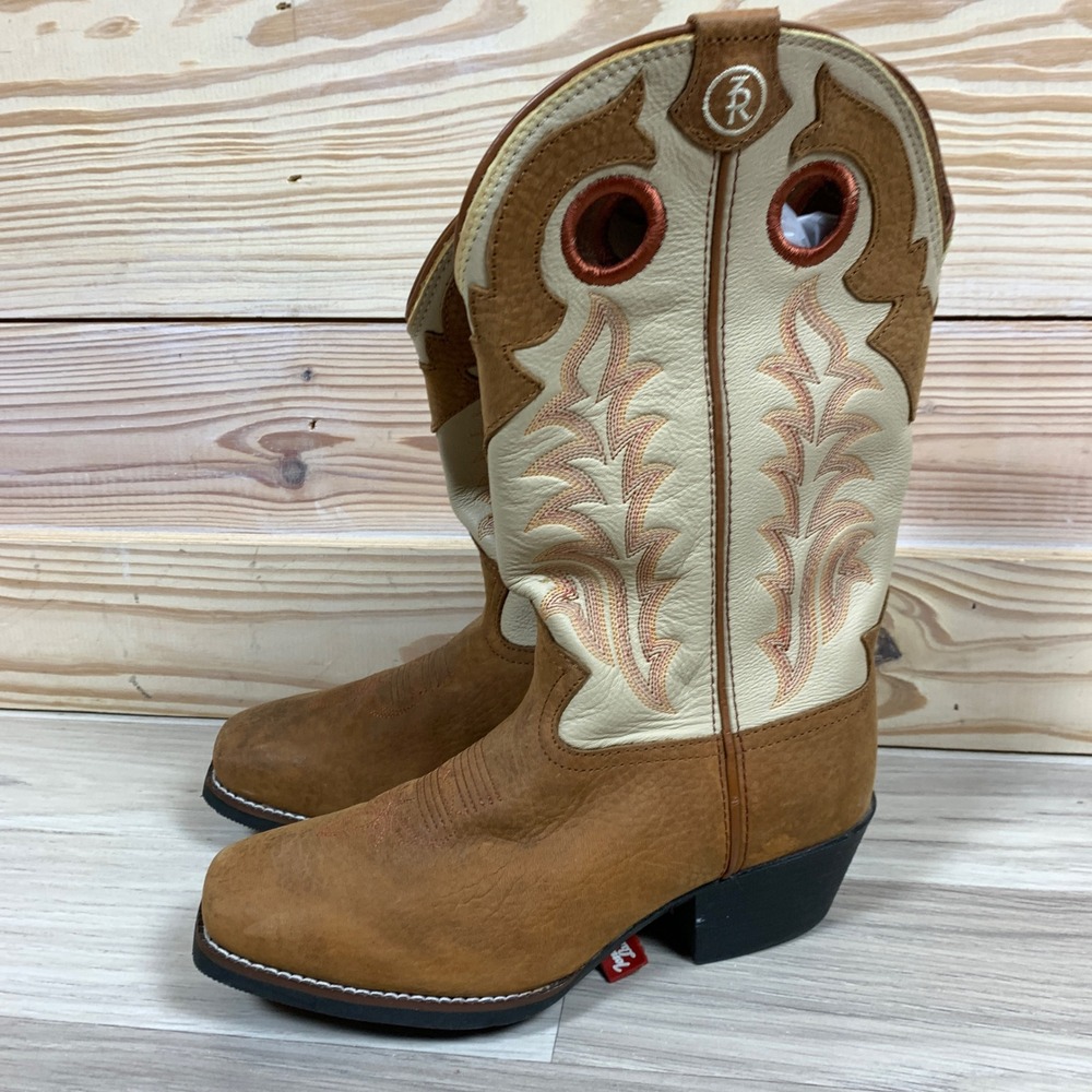 Tony Lama‎ 3R Western Boots Kids 2D Tan Cream LL400 Square Toe Cowboy Boots
